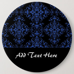 Elegantes Blau- und Schwarz-Floral Damask Style Mu Button
