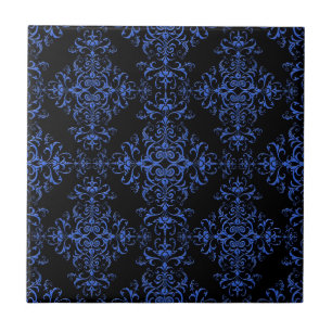 Elegantes Blau- und Schwarz-Floral Damask Style Mu Fliese