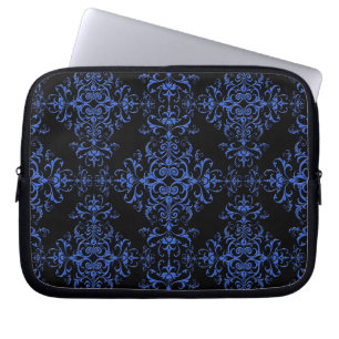 Elegantes Blau- und Schwarz-Floral Damask Style Mu Laptopschutzhülle