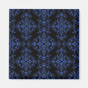 Elegantes Blau- und Schwarz-Floral Damask Style Mu Magnet