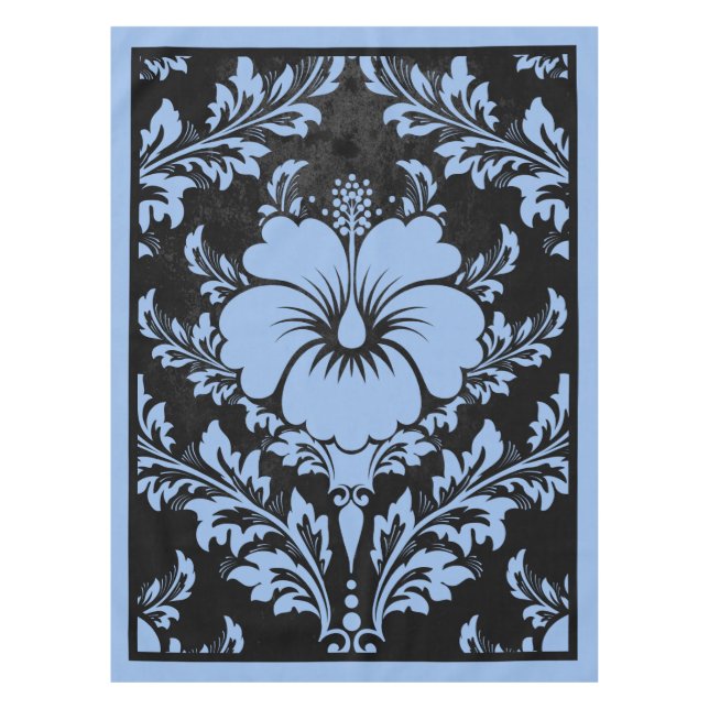 Elegantes Blau und schwarzer Damast Weihnachten Tischdecke (Vorderseite)
