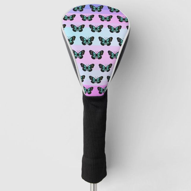 Elegantes Blau- und Schwarzschmetterlingsmuster Golf Headcover (Vorderseite)