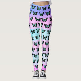 Elegantes Blau- und Schwarzschmetterlingsmuster Leggings