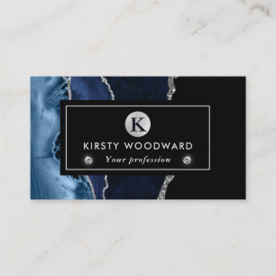Elegantes Blau und Silber Glitter-Marmor-Achat Visitenkarte