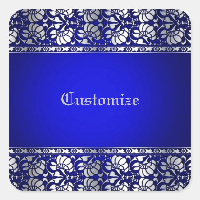 Elegantes Blau und Silber Personalisiert Quadratischer Aufkleber (Vorderseite)