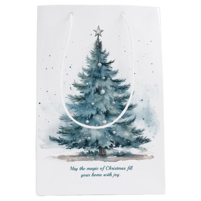 Elegantes Blau und Silber Winter Wonderland Mittlere Geschenktüte (Vorderseite)