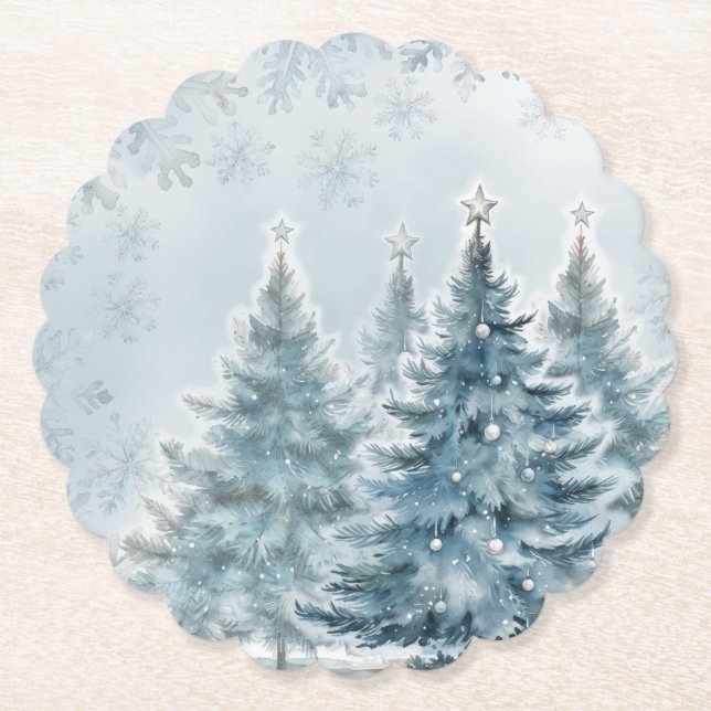 Elegantes Blau und Silber Winter Wonderland Untersetzer (Vorderseite)