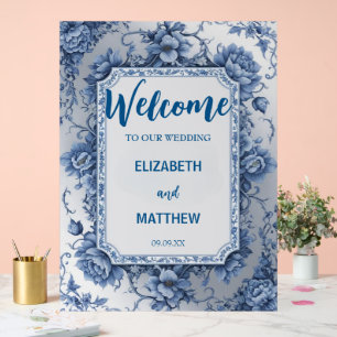 Elegantes Blau und Weiß Chinoiserie Antique Weddin Acrylschild