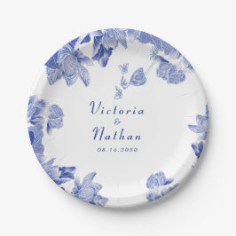 Elegantes Blau und Weiß Chinoiserie Blumenzwiebeln Pappteller