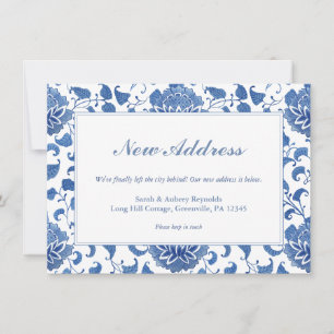 Elegantes Blau und Weiß Chinoiserie Neue Adresse Ankündigung