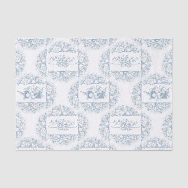 Elegantes Blau und Weiß mit Gravur Seidenpapier (Vorderseite)