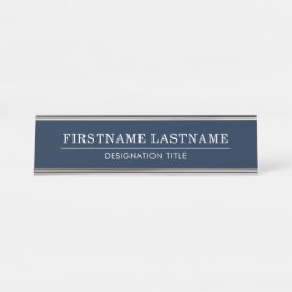 Elegantes Blau und Weiß mit Namen Titel Einfache L Schreibtischnamensplakette