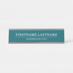 Elegantes Blau und Weiß mit Namens-Titel einfache Schreibtischnamensplakette
