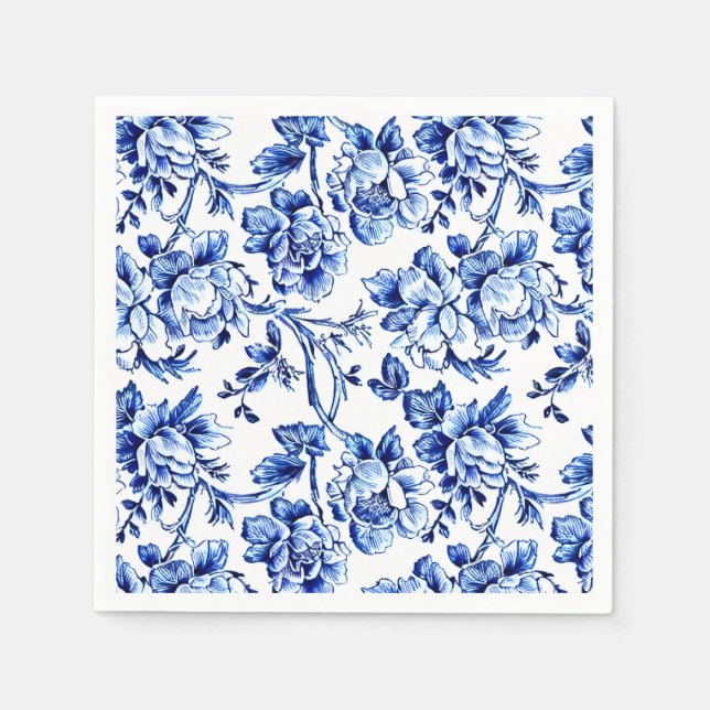 Elegantes Blau und Weiße Blumentoile Serviette (Vorderseite)