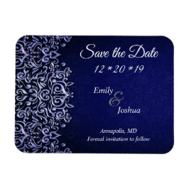 Elegantes Blau und Weiße Damaske Save the Date Magnet