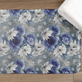 Elegantes Blau und Weiße Rosen und Lilien Badematte