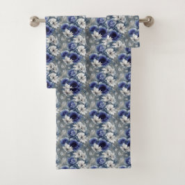 Elegantes Blau und Weiße Rosen und Lilien Badhandtuch Set