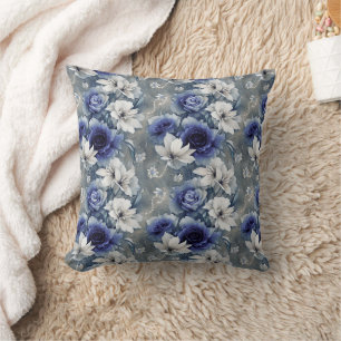Elegantes Blau und Weiße Rosen und Lilien Kissen