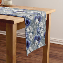 Elegantes Blau und Weiße Rosen und Lilien Kurzer Tischläufer