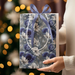 Elegantes Blau und Weiße Rosen und Lilien Mittlere Geschenktüte