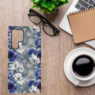 Elegantes Blau und Weiße Rosen und Lilien Samsung Galaxy Hülle