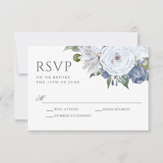 Elegantes Blau und Weiße Wasserfarben UAWG RSVP Karte (Vorderseite)