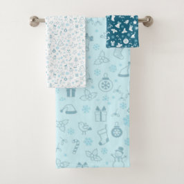 Elegantes Blau-Weihnachtsmuster Badhandtuch Set