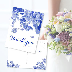 Elegantes Blau-Weiß-Chinoiserie-Blumen-Dankeschön Postkarte