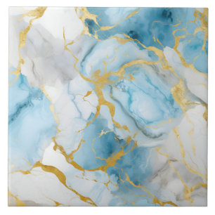 Elegantes Blau-Weiß-Goldmarmor-Muster Fliese