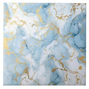 Elegantes Blau-Weiß-Goldmarmor-Muster  Fliese
