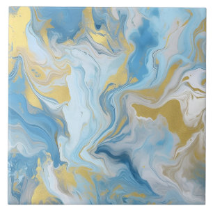 Elegantes Blau-Weiß-Goldmarmor-Muster Fliese