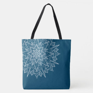 Elegantes Blau-Weiß-Mandala-Blumenmuster Tasche