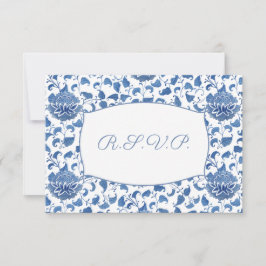 Elegantes Blau-Weiß-Menü Optionen Hochzeit RSVP