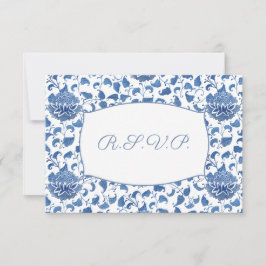 Elegantes Blau-Weiß-Menü Optionen Hochzeit RSVP Karte