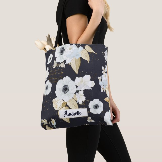 Elegantes Blau-Weiß-Muster Monogramm Tasche (Von Nahem)