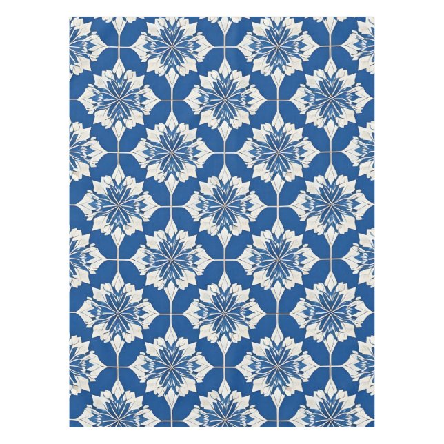 Elegantes Blau-Weiß-Muster Tischdecke (Vorderseite)