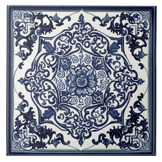 Elegantes Blau & Weiß Tile, Rose, chinesisches Des Fliese (Vorderseite)