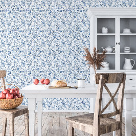 Elegantes Blau-Weiß-Toile-Blumenmuster Tapete