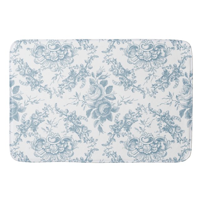 Elegantes blau-weiße Blumentoilette Badematte (Vorderseite)