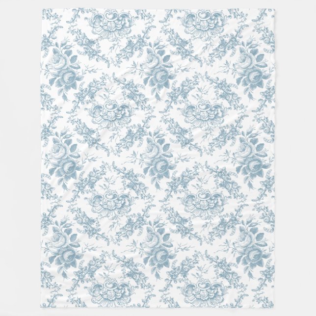 Elegantes blau-weiße Blumentoilette Fleecedecke (Vorderseite)