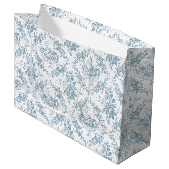 Elegantes blau-weiße Blumentoilette Große Geschenktüte (Vorderseite Schrägansicht)