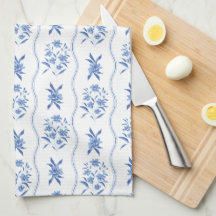 Elegantes blau-weißes Blumenküchenhandtuch
