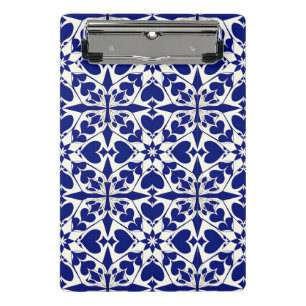 Elegantes blau-weißes Blumenmuster Mini Klemmbrett