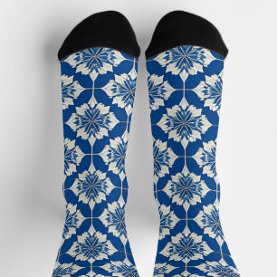 Elegantes blau-weißes Blumenmuster Socken