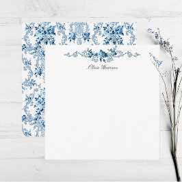 Elegantes Blau-Weißes Französisches Rokoko-Blumenm Mitteilungskarte