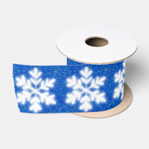 Elegantes blau-weißes Schneeflockenmuster Satinband