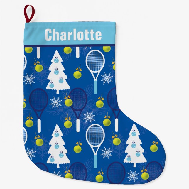 Elegantes, blau-weißes Weihnachtstennis  Großer Weihnachtsstrumpf (Vorderseite)