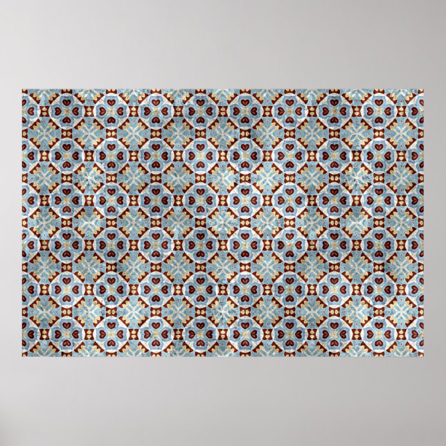 Elegantes blaubraunes Mosaik Kaleidoskop-Muster Poster (Vorne)