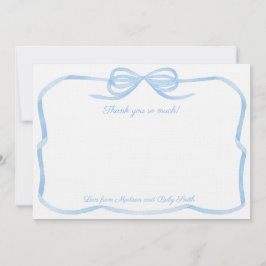 Elegantes, blauer Bow Boy Baby Shower Foto Dankeskarte