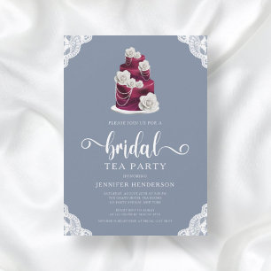 Elegantes, blauer Kuchen und Party zum Bridal Tee  Einladung